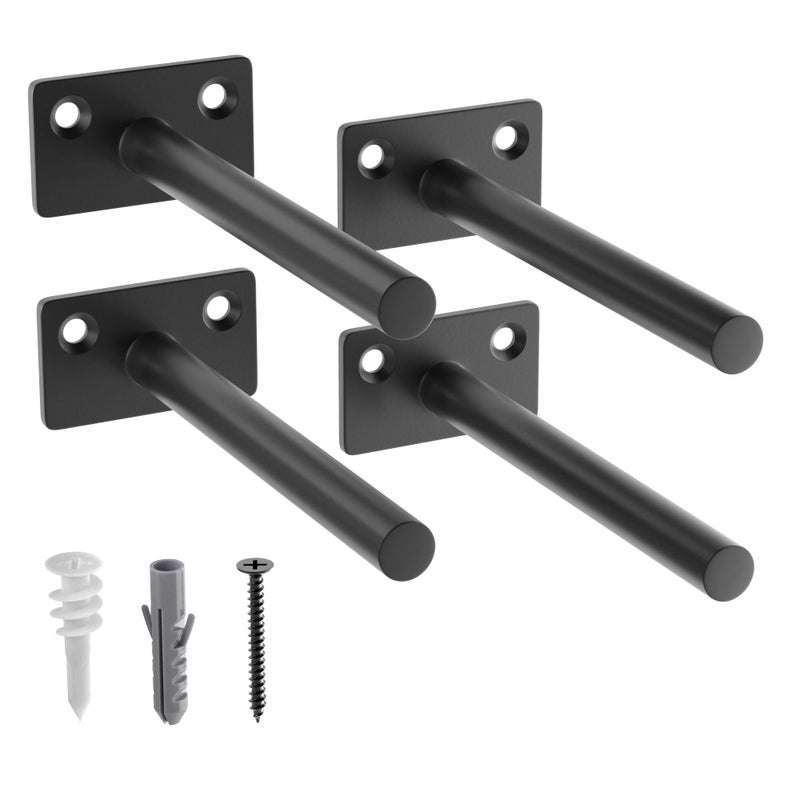 LEOPO Black 4 Pack-5 inch Floating Shelf Bracket, Hidden Brackets for Floating Wood Shelves - Image 1